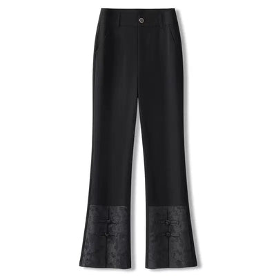 2024 Spring Autumn New Chinese Style Flare Ladies High Waist All-match Fashion Slim Casual Straight Women Patchwork Trousers