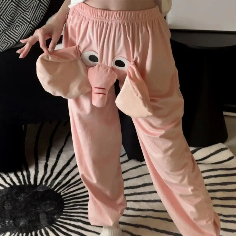 Elephant Pajama Pants Cartoon Pattern Sleepwear Cozy Cartoon Elephant Pattern Pajama Pants for Women Men Wide Leg Lounge Bottoms