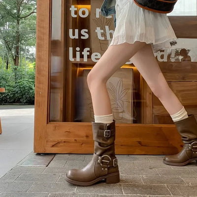 Winter Cowboy Boots for Women Fashion Slip On Ladies Casual Short Boots Thick Bottom Mordern Botas 2024