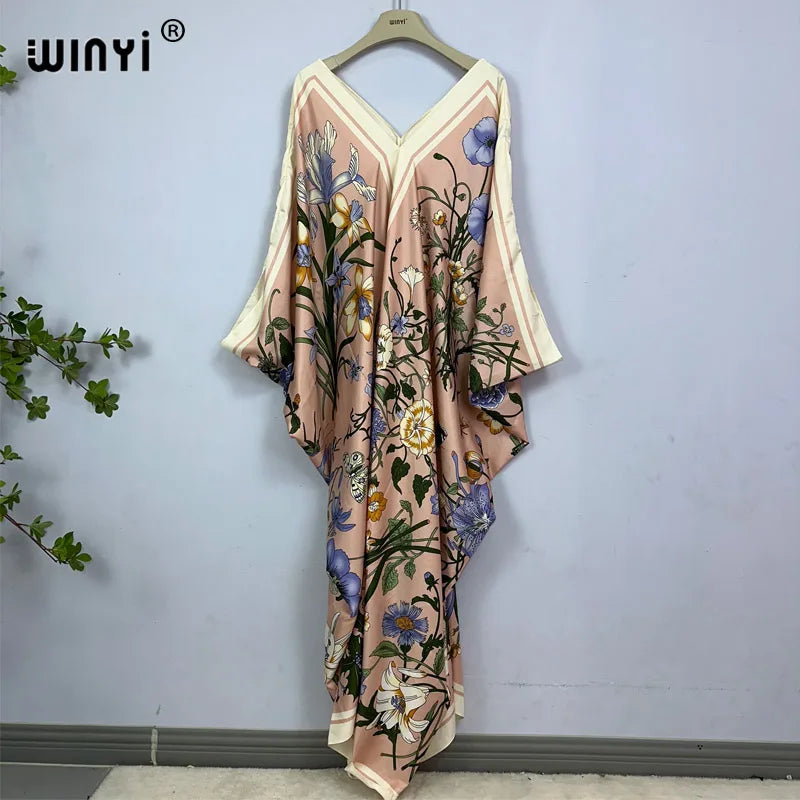 2023 Print Caftans for Women NEW fashion Beachwear WINYI Maxi robes beach V-neck Bohemian long dress Middle East Casual kaftan