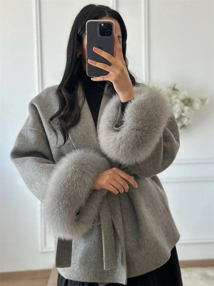 Tossy Fox Fur Wool Overcoat Women&