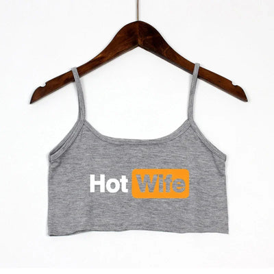 Fashion Women's Sexy Elastic Cotton Camis HOT WIFE Letters Print Female Sexy Crop Top Sleeveless Short Girls Tank Top Bar Women