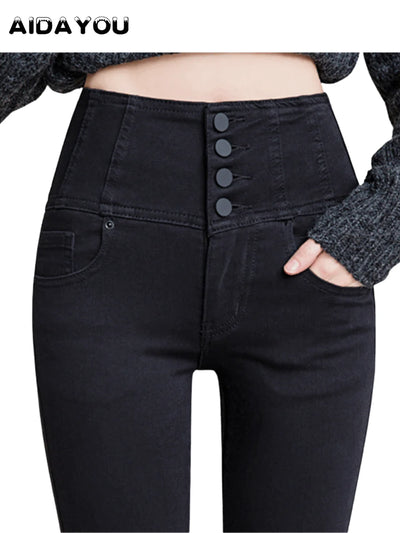 Button Fly Jeans High Waist Front for Women Tummy Control Stretch Denim  Black Petite XS - 4XL  Dress Pants With Pocket ouc433