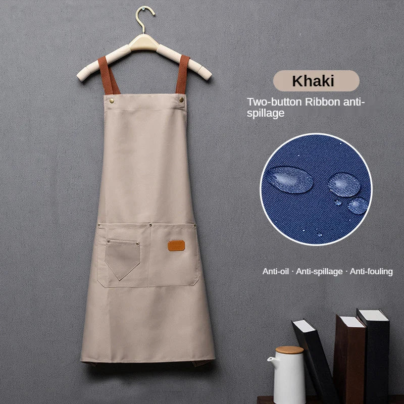 Customized Embroidery Print Logo Signature Waterproof Kitchen Aprons Home Chef Baking Clothes With Pockets Adult Bib Waist Bag