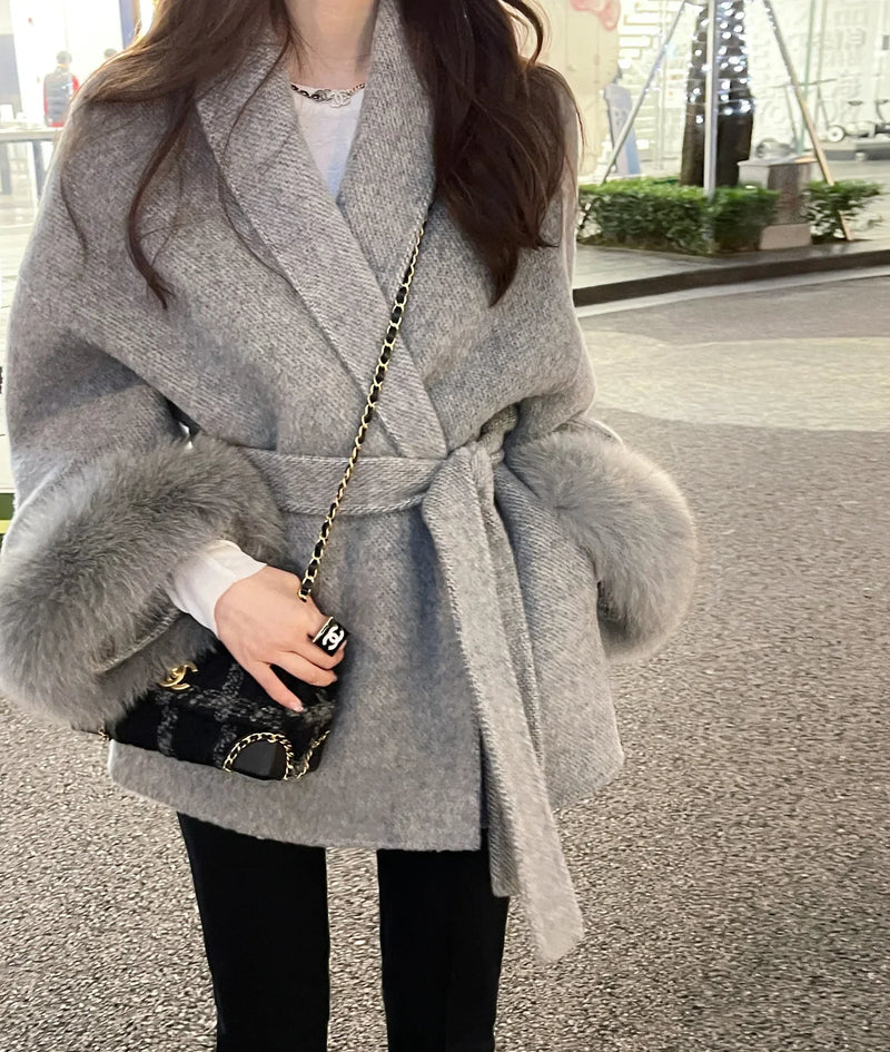 High End Double-sided Wool Strapping Real Wool Fur Coat Women&