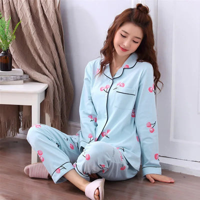 Women's Pajamas Set V-Neck Button down Top and Trousers Sleepwear Homewear Casual Nightwear Loungewear Autumn Winter Two-Piece