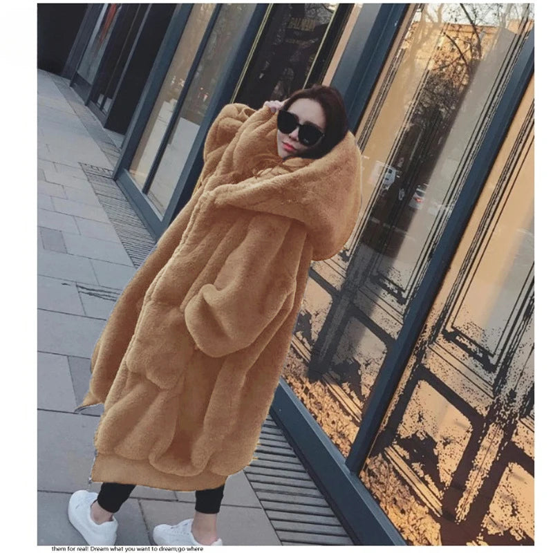 Oversized Winter Faux Fur Coat Women Parka Long Warm Faux Fur Jacket Coats Hoodies Loose Winter Coat Outwear Casaco Feminino