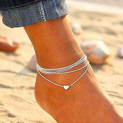 New Fashion Foot Chain Tibetan Silver Hollow Plum Flowers Heart-Shaped Anklet For Women