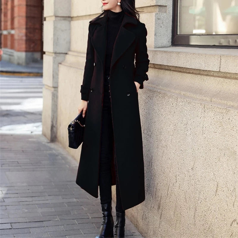 Women‘s Coat Winter Korean Fashion Long Coated Thickened Woolen Winter Coat for Women Black Coat Harajuku