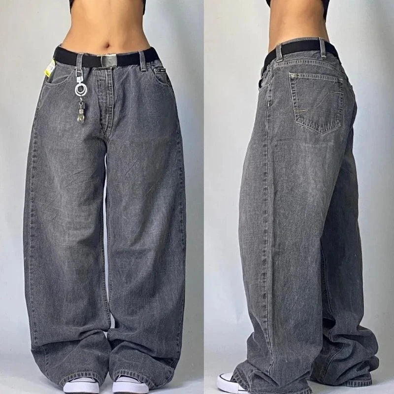 Y2K Harajuku New Punk Feng Shui Washing Old Baggy Jeans Female Streetwear Dance Popular Casual Joker High Waist Wide Leg Pants