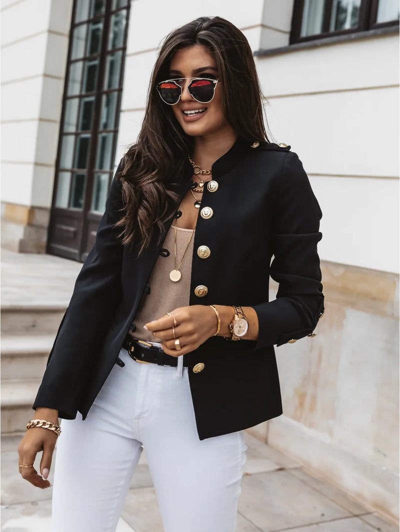 Casual O-neck Long Sleeve Jacket Outerwear Office Lady Spring Autumn Fashion Elegant Solid Blazer Coat For Women 2024 Female Top