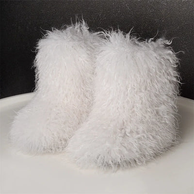 Winter Shoes Women's Winter Fluffy Faux Fur Boots Woman Plush Warm Snow Boots Luxury Footwear Girls Furry Fur Bottes Fashion