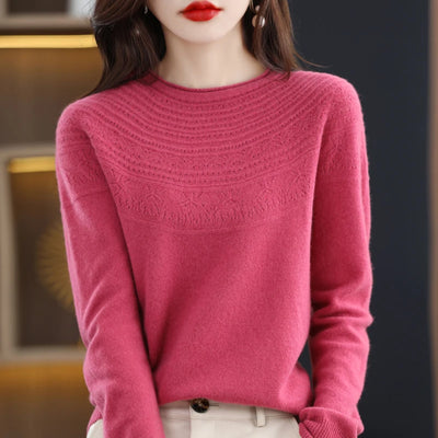 100% Merino Wool Seamless Cashmere Sweater Women's O-Neck Hoodie Autumn/Winter New Knitted Sexy Hollow Wool Sweater NJR1107