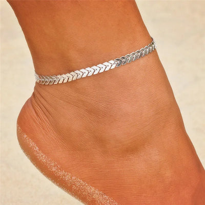 Gold Silver Color Chain Multilayer Anklets Women Beads Anklet Leg Chain Ankle Bracelets Beach Foot Jewelry Accessories