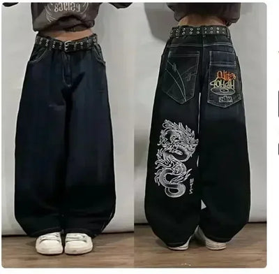 2024 American New Retro Street Hip-hop Loose Jeans Female Y2K Harajuku High Waist Wide Leg Pants Gothic Wide Pants Street Pants