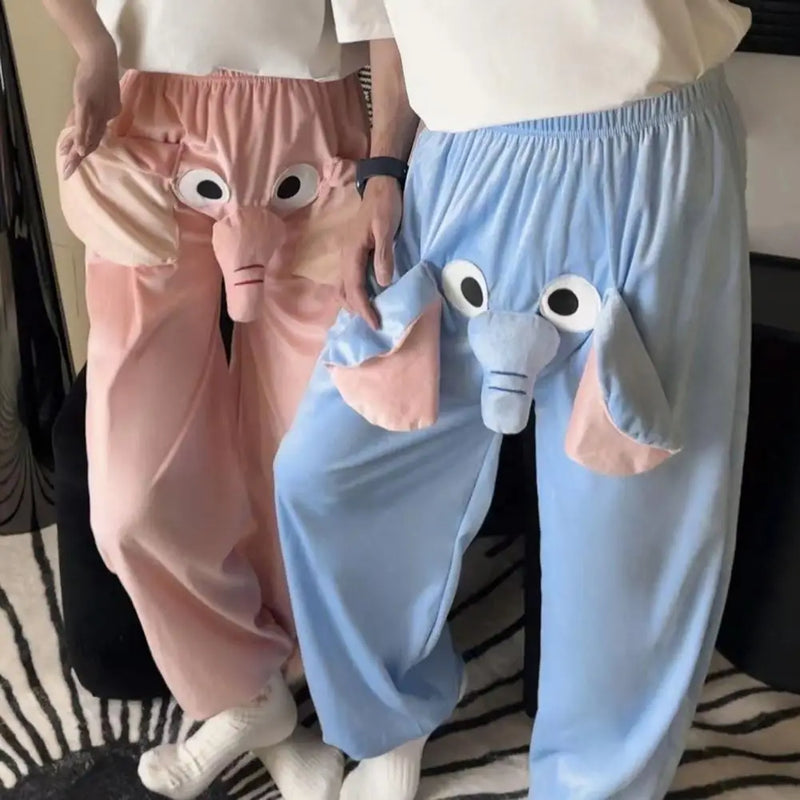 Elephant Pajama Pants Cartoon Pattern Sleepwear Cozy Cartoon Elephant Pattern Pajama Pants for Women Men Wide Leg Lounge Bottoms