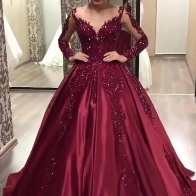 Wedding Dress Women V Neck Sexy Sequin Floral Floor Length A Line Dresses Full Sleeve High Waist Elegant Gown Vestidos