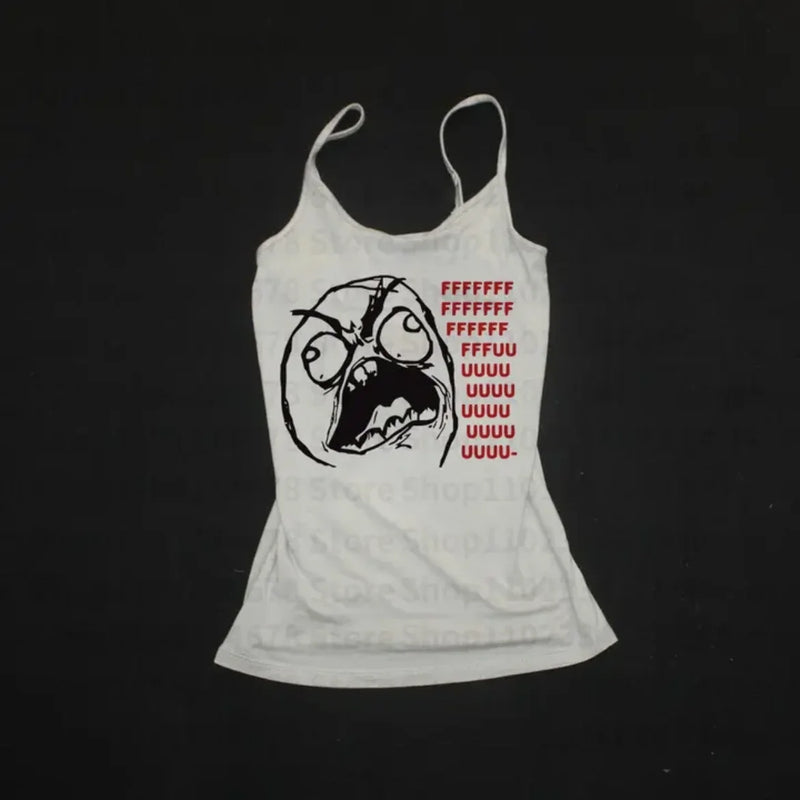 Sexy Y2k Style Aesthetic Vintage Tank Top Slim Grunge Women Cartoon Print Crop Top Streetwear 2000s Sleeveless Camisole Hot Girl