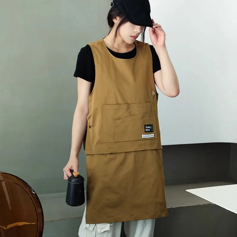 New Detachable Waterproof Waiter Apron for Kitchen Catering Cafe Oilproof Men Women Work Vest Apron Nail Beauty Barista Pinafore