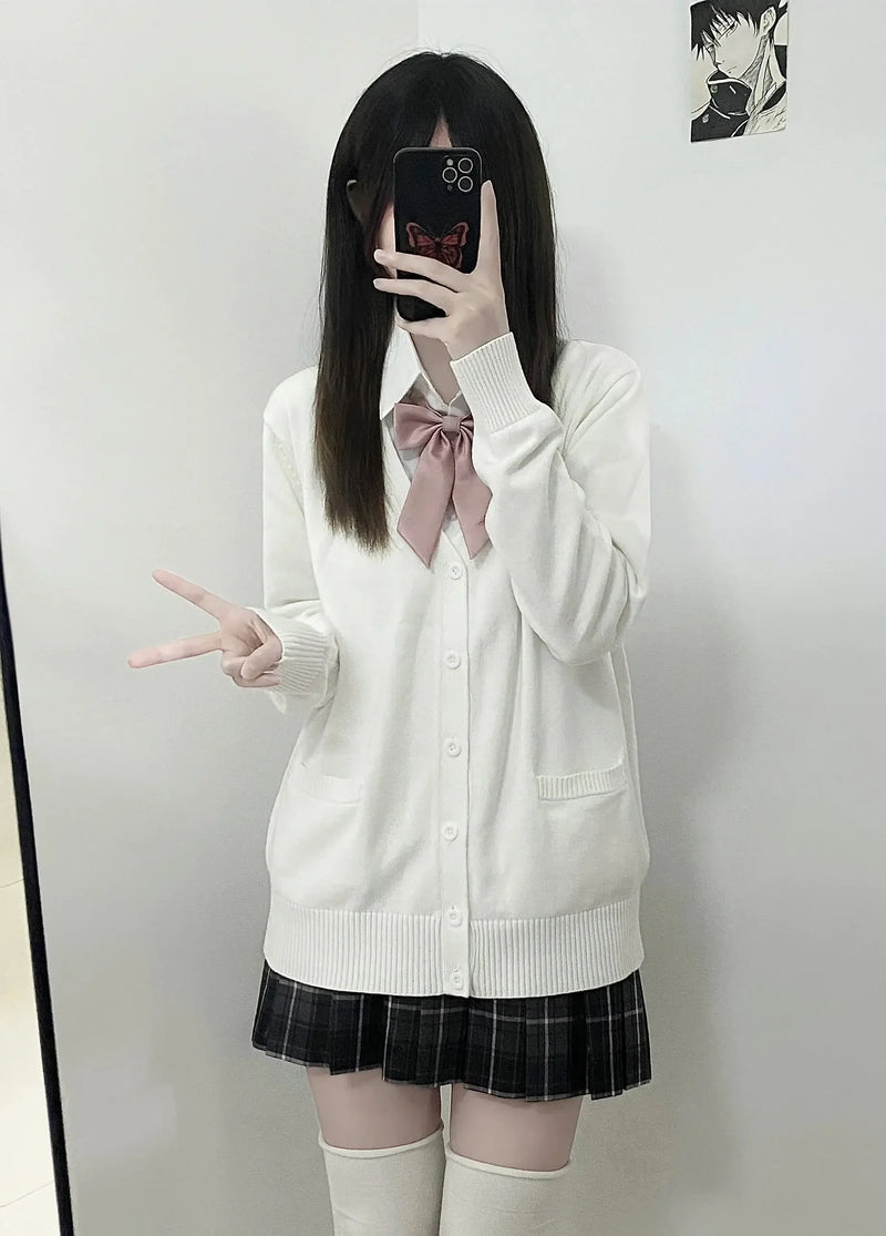 Pink Blue Black Cute Jk Sweater Knitted Cardigan Female Original Japanese Jacket Uniform School Supply Feeling Lazy Style