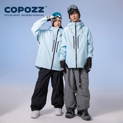 COPOZZ Thicken 3L Ski Jacket Men Women Windproof Waterproof Winter Ski Coat Ski Wear Solid Color Hooded Warm Snowboard Ski Suit