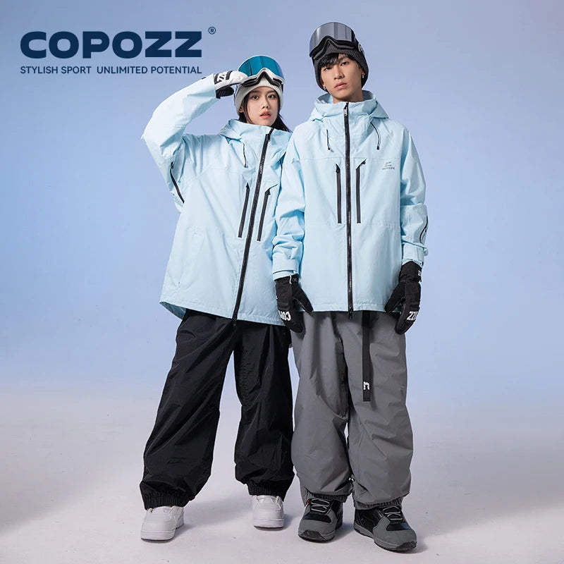 COPOZZ Thicken 3L Ski Jacket Men Women Windproof Waterproof Winter Ski Coat Ski Wear Solid Color Hooded Warm Snowboard Ski Suit