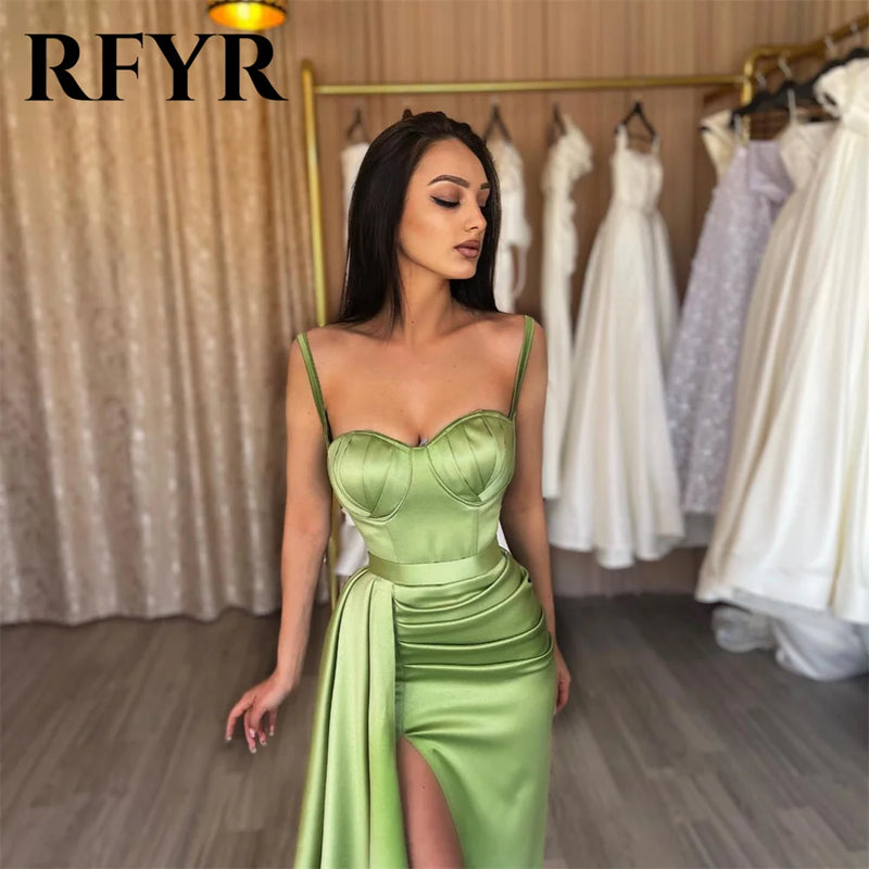 RFYR Green Stain Elegant Wedding Party Dress Sweetheart Spaghetti Strap Celebrity Dresses Special Occasion Dress Customized