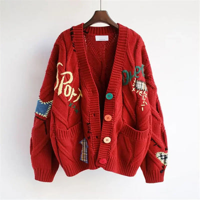 2024 Autumn Women's Cardigan Wool Sweater Korean Version New Embroidered Jacket Knitted Sweater Cardigan Hem Sweater Knitwear