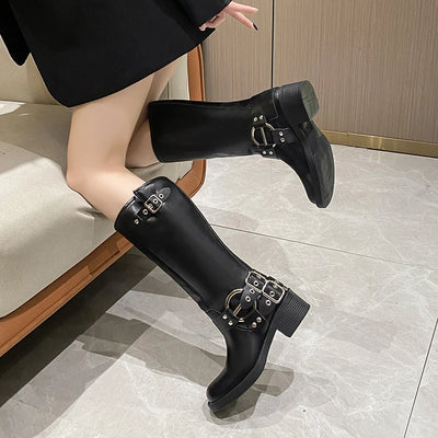 Motorcycle Boots Women's INS Hot Sale Shoes Platform Combat Botas Women Boots Trend 2023 Goth Cowboy Boot