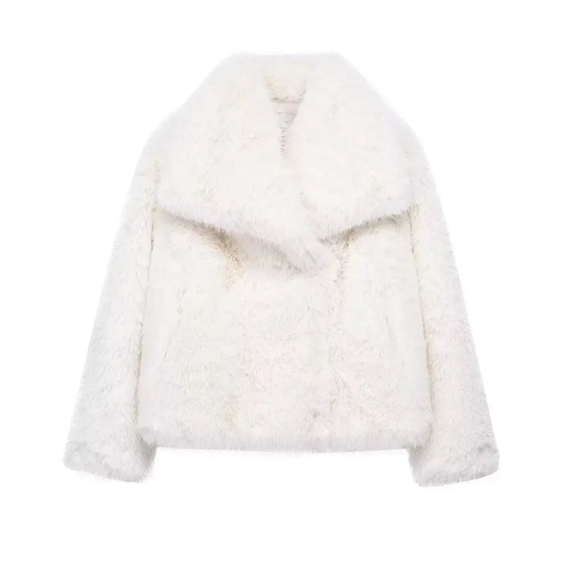 TRAF 2024 Woman Autumn Winter Faux Fur Coat Plush Fluffy Women&