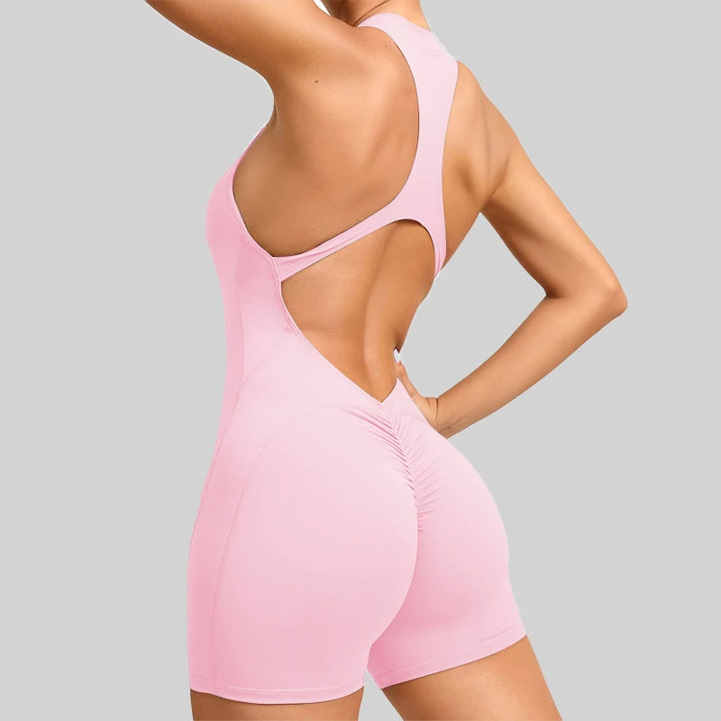 New V Back Scrunch Sports Jumpsuit Women Gym Rompers Sleeveless Sportswear Bodysuits Women Zipper One-Piece Suit Yoga Clothing