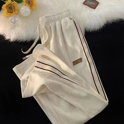 2024 Corduroy Striped Sweatpants Women Streetwear Thick Wide Leg Pants Y2K Harajuku High Waist Joggers Korean Baggy Trousers