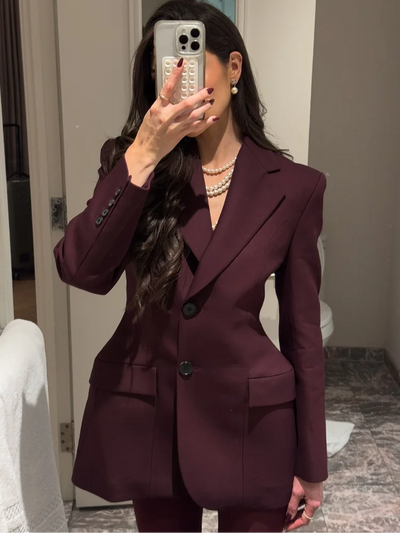 Woman Commute Khaki Plaid Suit Coat V Neck Lapel Long Sleeved Loose Button Jacket Fashion Charm Office Street Female Outercoat