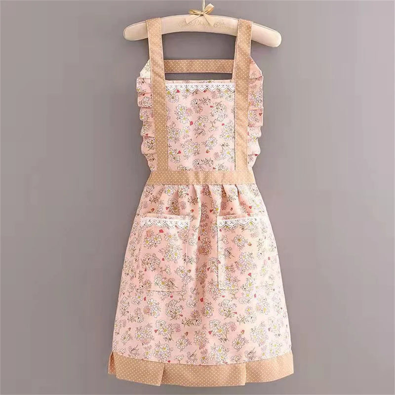 Cute Japanese Apron Maid Dress with Waistband Kitchen Household Restaurant Workwear for Women  Coffee Overalls Apron