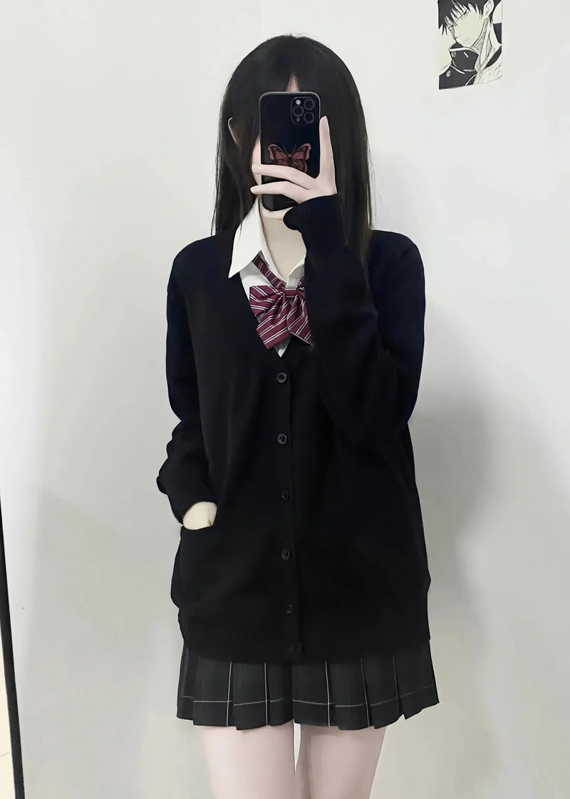 Pink Blue Black Cute Jk Sweater Knitted Cardigan Female Original Japanese Jacket Uniform School Supply Feeling Lazy Style